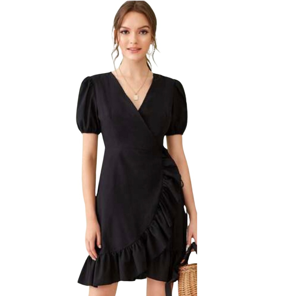 Black Ruffle Wrap Dress - Size Large / Extra Large - Never worn